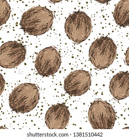 Coconut. Seamless pattern a whole coconut. Set of fruits. Vector illustration isolated on white background