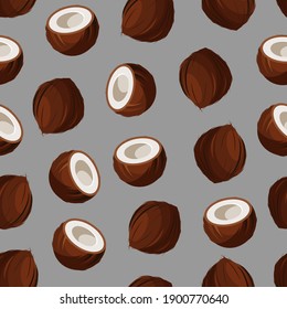 Coconut seamless vector pattern. nut fruit illustration. Exotic pattern design.