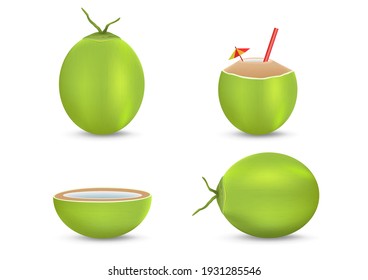 Coconut set isolated on white background