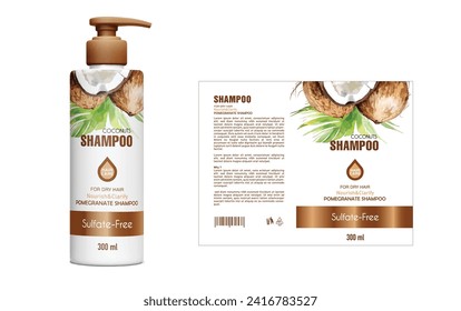 Coconut Shampoo Label Design, Shampoo bottle template design vector illustration, Vector label design, EPS Package, Watercolor coconuts oil Label design, mockup Shampoo, coconuts shampoo package