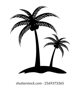 coconut silhouette, palm tree on island icon