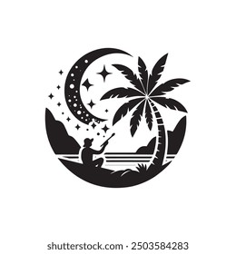coconut silhouette vector art, logo, icon design black and white 