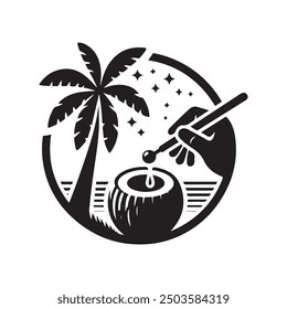 Arte vectorial de la silueta del coco, logotipo, diseño del icono blanco y negro 