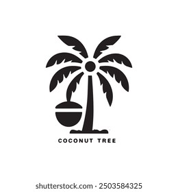 coconut silhouette vector art, logo, icon design black and white 