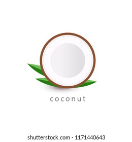 Coconut simple icon. Vegan logo template. Minimalism style vector illustration on white background.