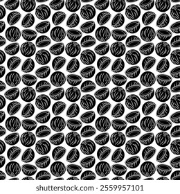 Coconut simple seamless pattern on white background. Wrapping paper, gift card, poster, banner design. Home decor, modern textile print. Summer bright geometric fruits patterned.