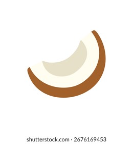 Fruta tropical de la ilustración del estilo plano de la rebanada del coco aislada en el fondo blanco