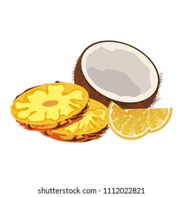 Coconut and slices of pineapples
