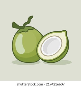 Coconut and Slices of Coconut Vector Ilustration Icon.