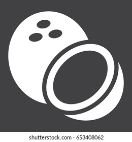 Coconut solid icon, fruit and tropical, vector graphics, a glyph pattern on a black background, eps 10.