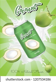 Coconut splash water can .illustration vector