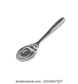 Coconut spread spoon glyph icon vector illustration. Stamp of soft paste or smooth yogurt, ice cream or cold coconut oil in wooden scoop, spoon of natural tropical food ingredient for cooking