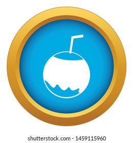 Coconut with straw icon blue vector isolated on white background for any design