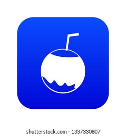 Coconut with straw icon digital blue for any design isolated on white vector illustration