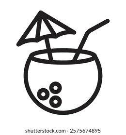 Coconut with straw icon. Editable line icon. Vector illustration