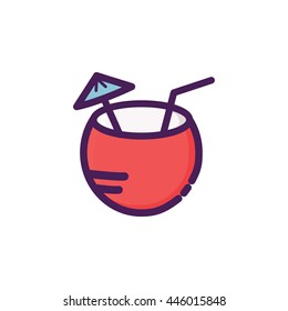 Coconut and Straw Icon Illustration