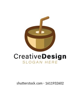 coconut and straw logo Ideas. Inspiration logo design. Template Vector Illustration. Isolated On White Background