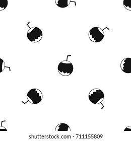 Coconut with straw pattern repeat seamless in black color for any design. Vector geometric illustration