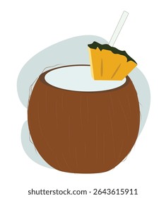 coconut and straw. Summer coconut cocktail. Drink for hot weather.