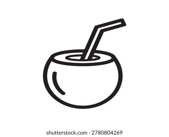 coconut with straw vector illustration flat design tropical drink icon