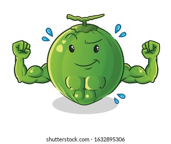 coconut strong muscle bodybuilder cartoon. cute chibi cartoon mascot vector