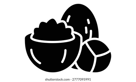 Coconut sugar crystals icon, vector illustration of natural sweetener in a bowl, healthy organic food ingredient