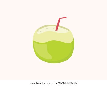 Coconut summer icon vector illustration featuring a tropical coconut drink with straw. Perfect for vacation, beach, holiday, tropical themes