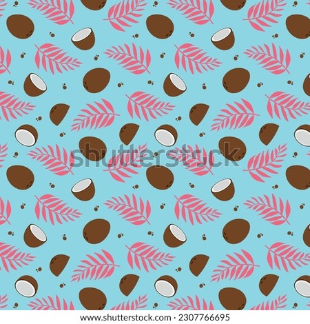 Coconut summer seamless pattern with palm leaves.