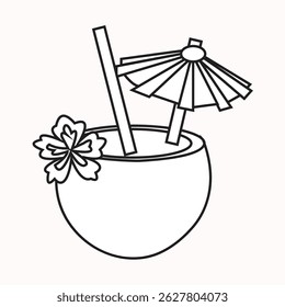 Coconut Summer vibes line art,  black and white coconut icon.