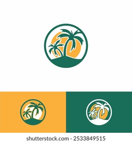 Coconut with sunrise or sunset logo design vector