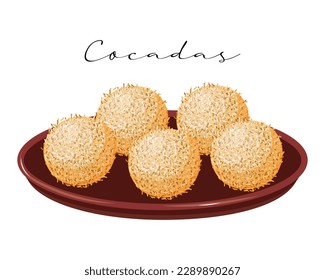Coconut sweets Cocadas, dessert, national Latin American cuisine. Food illustration, vector	
