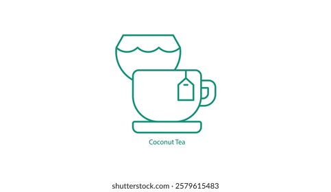 Coconut Tea Icon Vector Art with a Cup and Coconut Shells