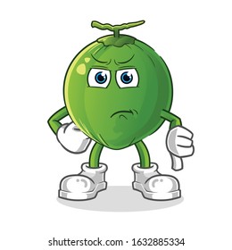 coconut thumbs down angry cartoon. cartoon mascot vector