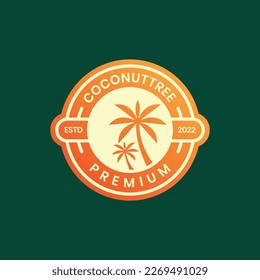 coconut tree beach circle badge sticker logo design vector icon illustration
