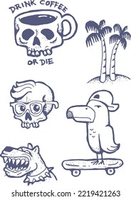 coconut tree beach hand draw black line