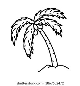 Coconut Tree Beach Holiday Hand Drawn Icon Set Vector.