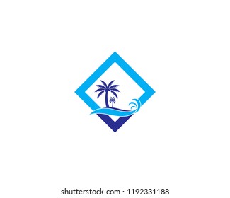 Coconut tree beach holidays logo vector