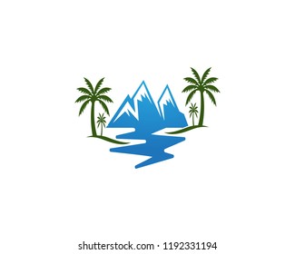 Coconut tree beach holidays logo vector