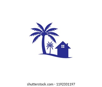 Coconut tree beach holidays logo vector
