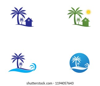 Coconut tree beach  holidays logo vector