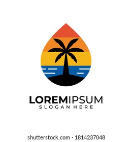 coconut tree and beach logo flat design