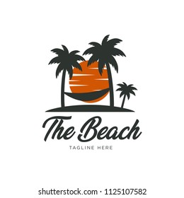 Coconut tree, beach resort and summer logo design