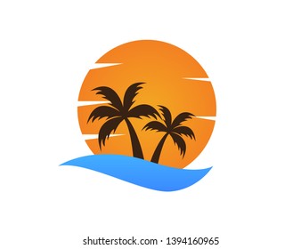 Coconut tree, beach resort and summer logo design - Vector