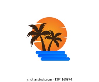 Coconut tree, beach resort and summer logo design - Vector