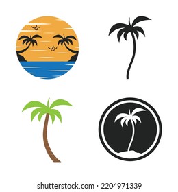 Coconut tree, beach resort and summer vector illustration template design