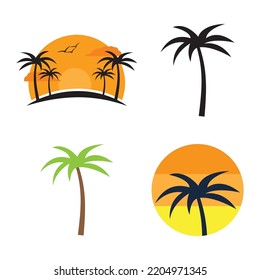 Kokosnuss-Baum, Badeort und Sommer-Vektorgrafik-Design