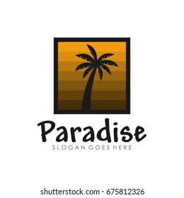 Coconut tree, beach resort and summer logo design