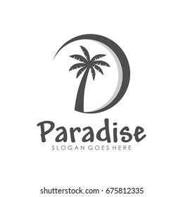 Coconut tree, beach resort and summer logo design