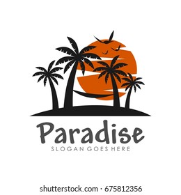 Coconut tree, beach resort and summer logo design