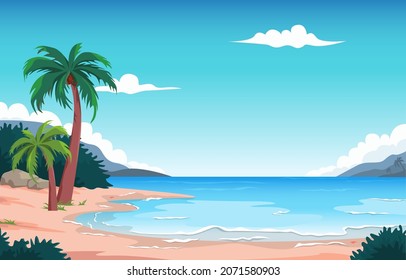 Kokosnuss Tree Beach Resort Urlaub tropischer Sommer Vektorgrafik